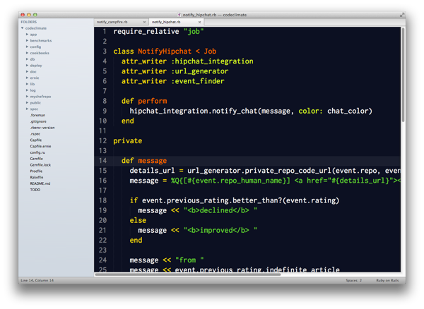 Sublime Text 2 with Soda Light theme editing Ruby